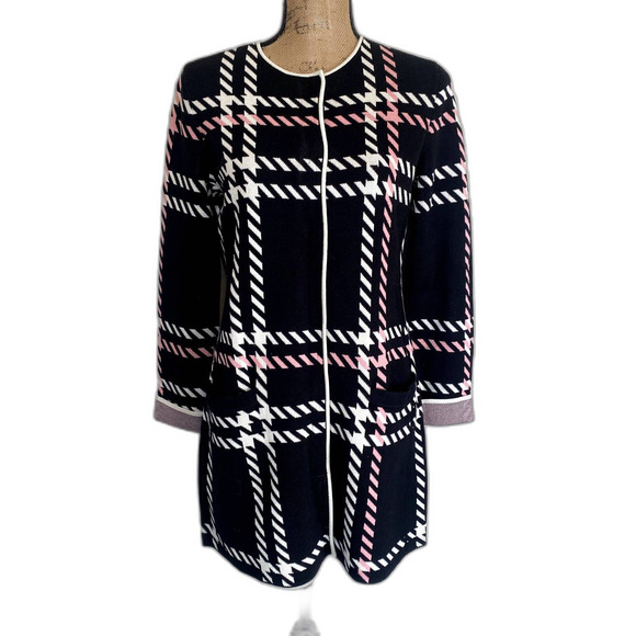 Talbots Sweaters - Talbots Black Houndstooth Plaid Coatigan Button Sweater Classic Size SP
